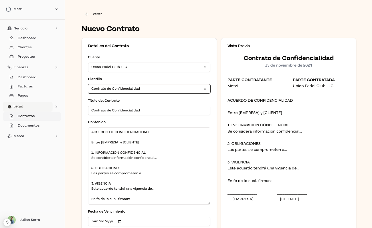 Screenshot de tus contratos